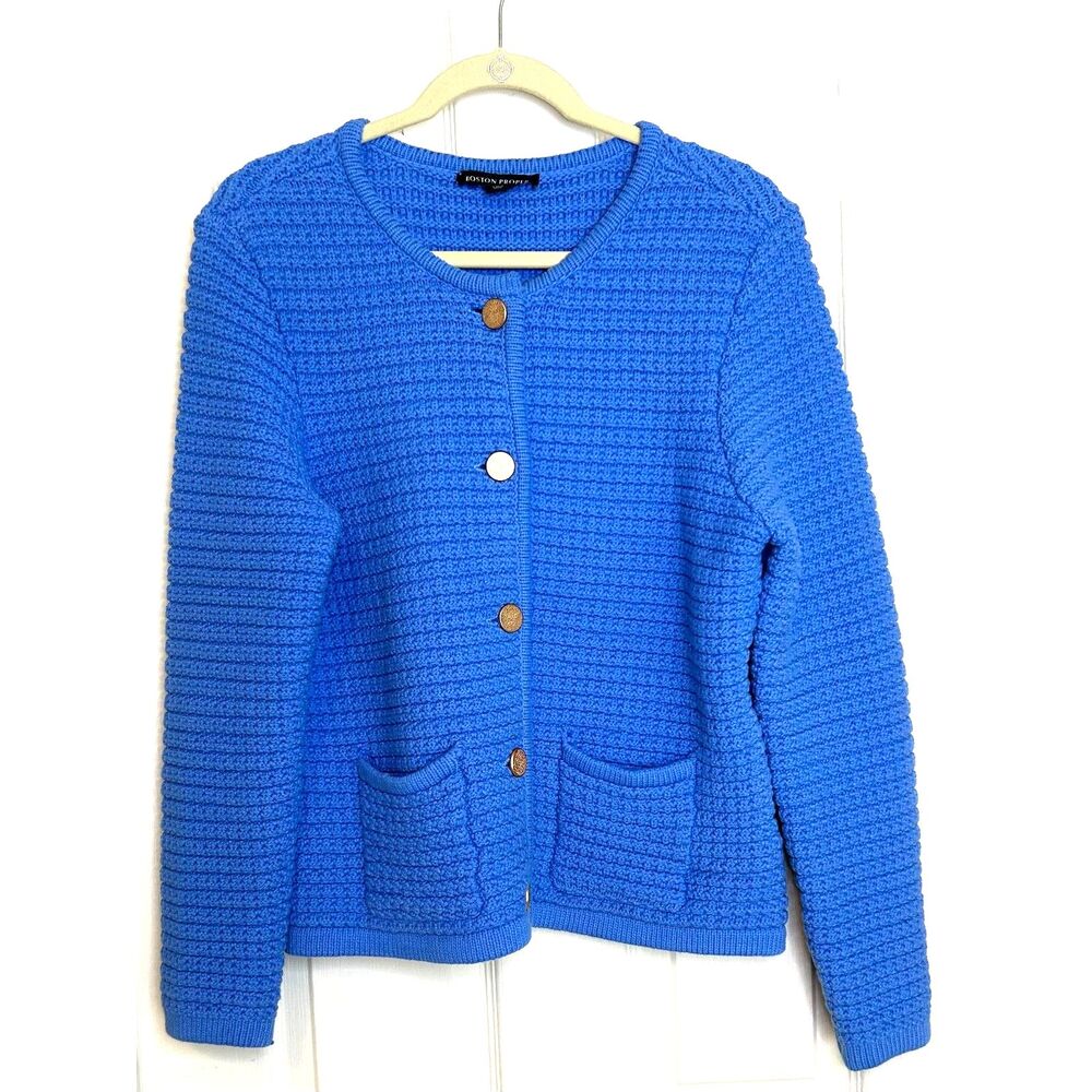 Boston Proper Sz Large Blue Chunky Summer Sweater NWOT